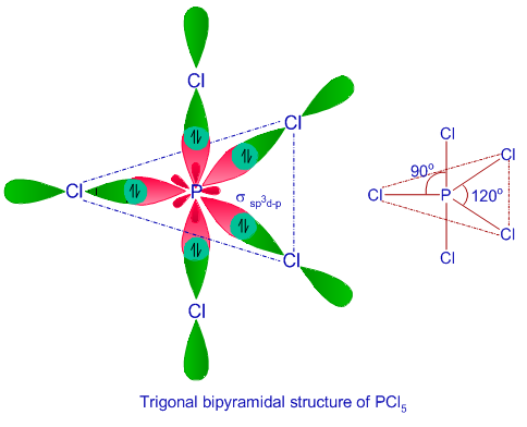 PC5 sp3d hybridization example - bond angle - shape - structure. 
