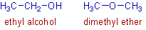 functional isomers: ethyl alcohol and dimethyl ether