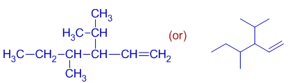 selection of parent chain in 4-methyl-3-(propan-2-yl)hex-1-ene