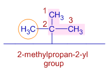 tertiary butyl or 2-methylpropan-2-yl group