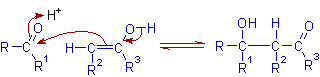 nucleophilic addition of enol over carbonyl group
