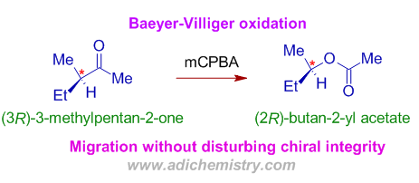 baeyer villiger oxidation without disturbing stereo configuration at the migrating group