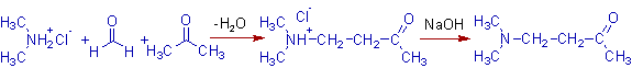Mannich reaction of acetone with formaldehyde & dimethyl amine