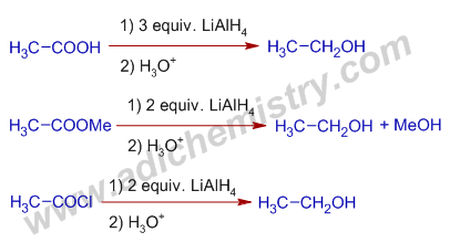 reduction of acids, esters and acid halides by LiAlH4