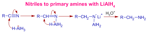 LiAlH4 reduction mechanism nitriles to primary amines