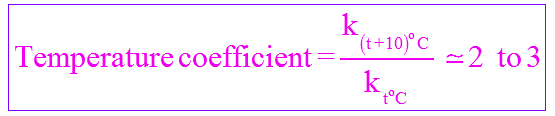 temperature coefficient of reaction - ratio of rate constants at different temperatures